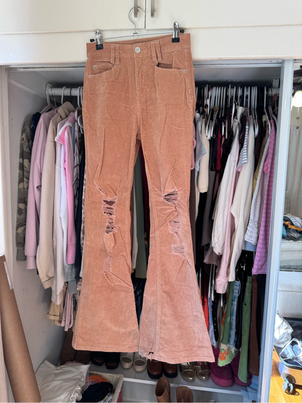 Forever 21 Rust Corduroy Distressed Flare Pants